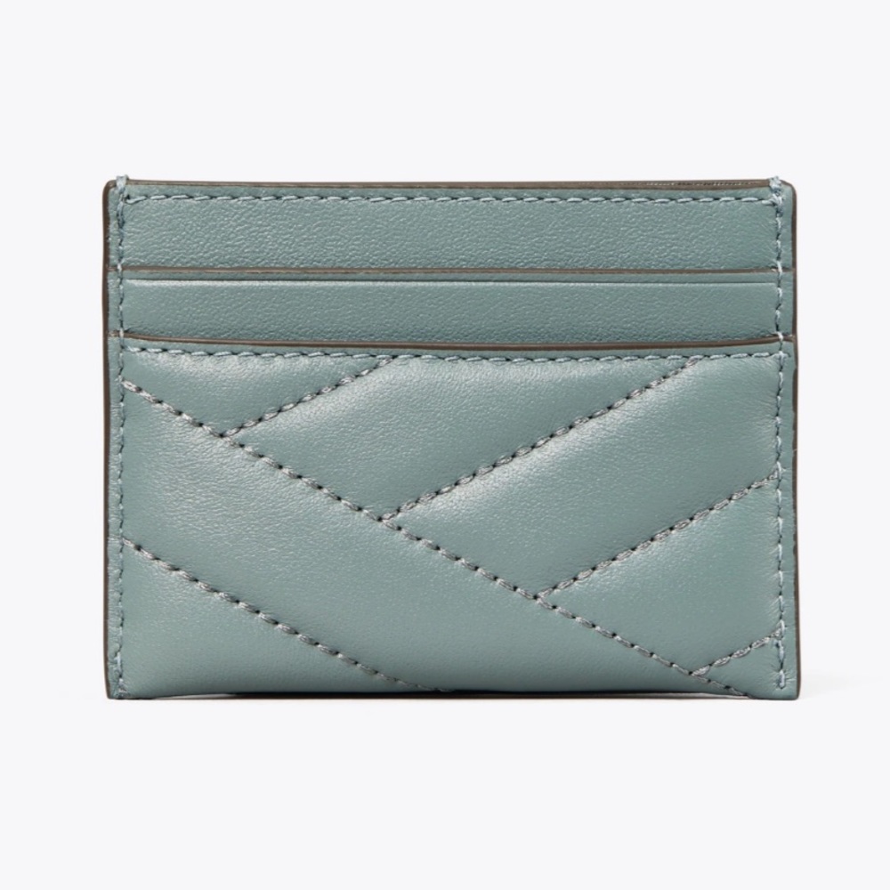 Tory Burch Kira Chevron Card Case Arctic Gold Blue - Picture 8 of 8